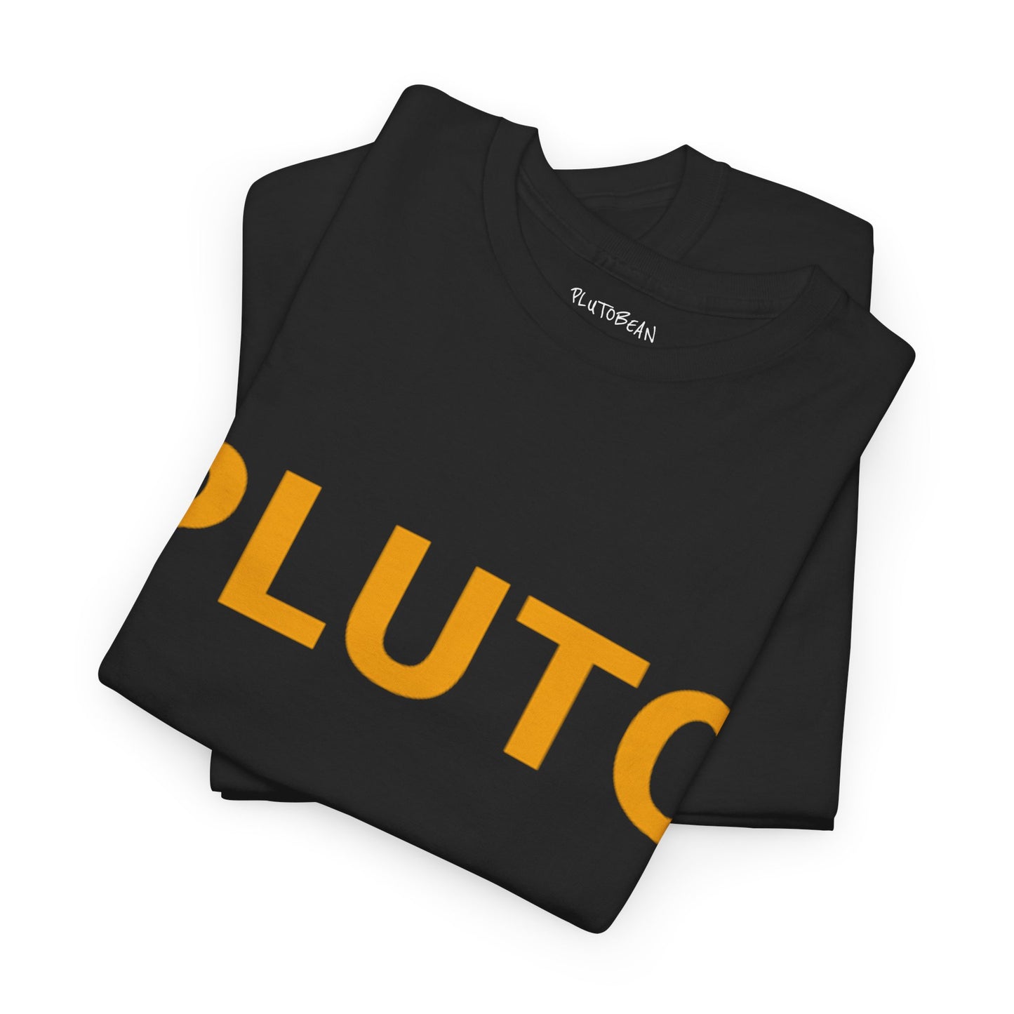 Folded black FIELD UNIT tee with orange chest print and star graphics on sleeves
